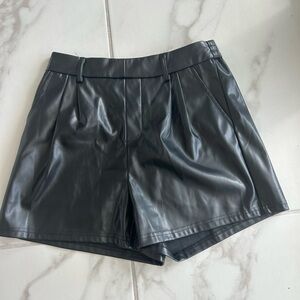 Black Faux Leather Women’s Pleated Shorts